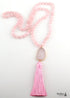 Boho Necklace, RH Rose Quart Amazonite, Oval Tassel Pink Natural Stone